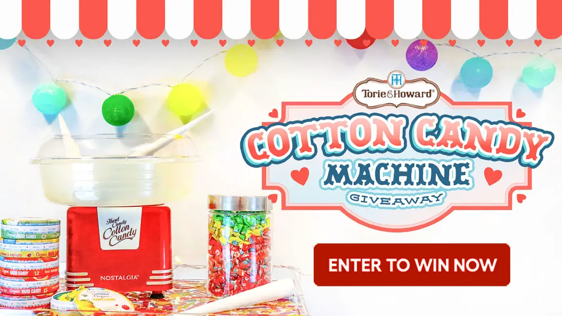 Valentine’s Day is coming early this year because three lucky winners will win a cotton candy machine and an assortment of Torie & Howard Hard candies from the American Licorice Company