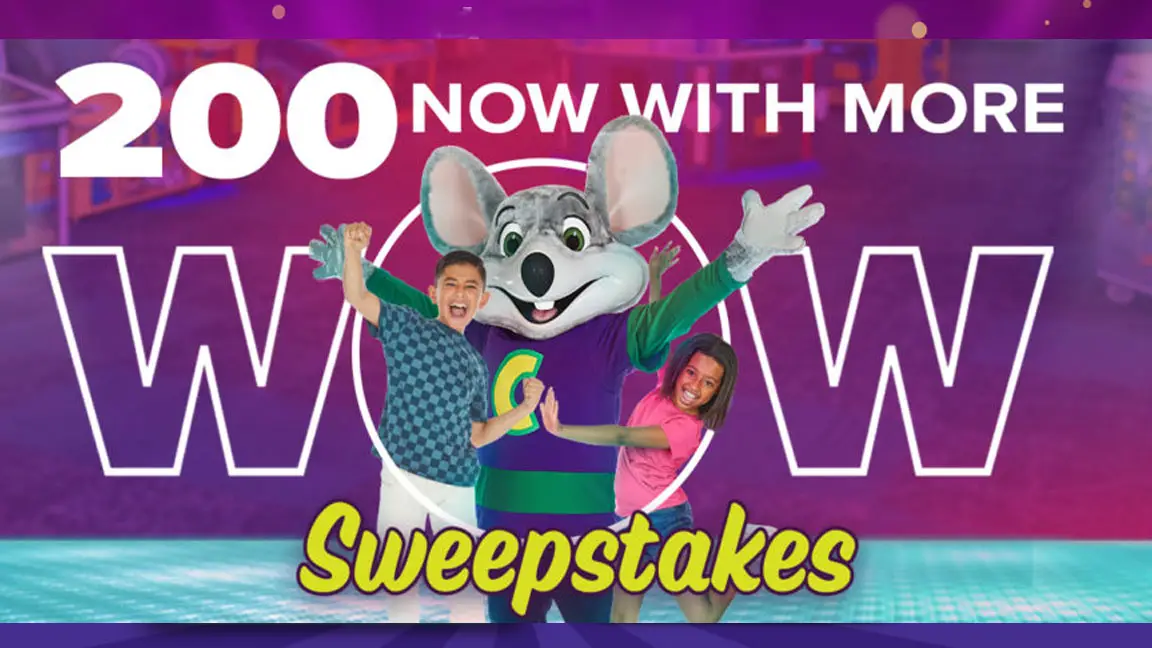 To celebrate the 200th remodel milestone, Chuck E. Cheese is giving away some incredible prizes through the Chuck E. Cheese Now With More Wow Sweepstakes. From January 26th – February 28th enter for a chance to win an Ultimate FUN Birthday Party for 200 guests with special appearances from Chuck E. Cheese & all his friends and the fun center open just for you!