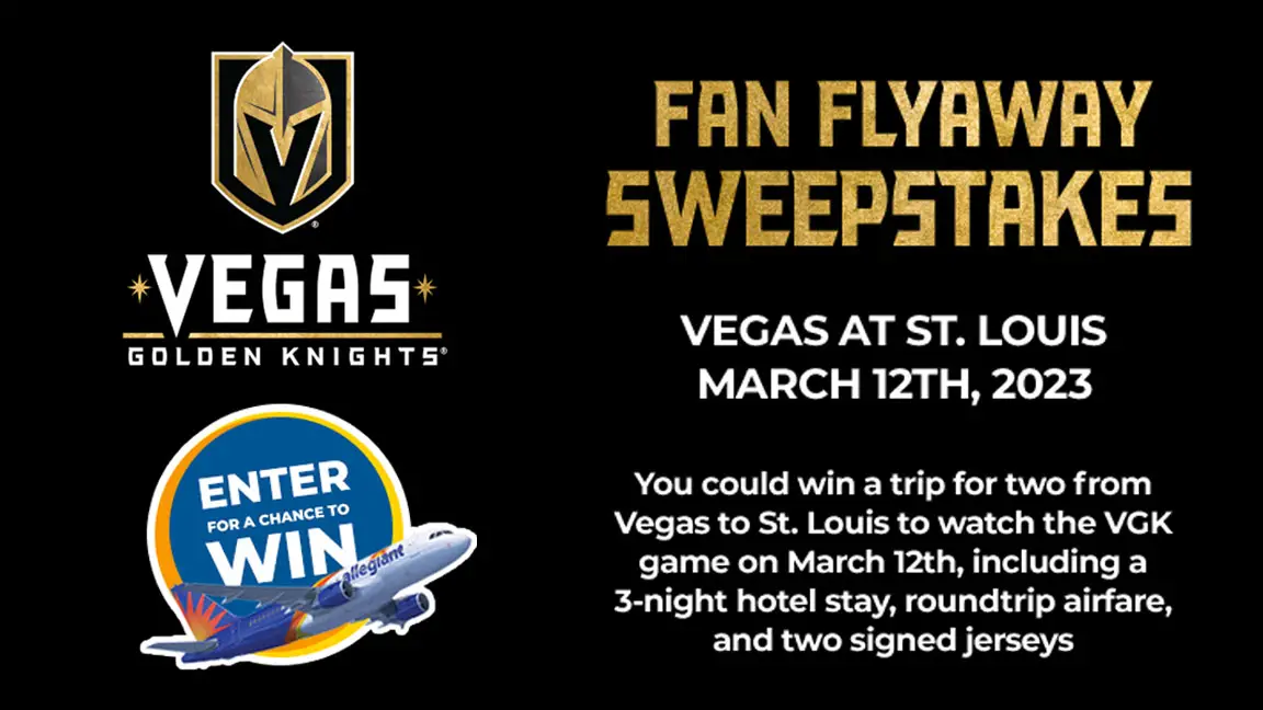 You could win a trip for two from Vegas to St. Louis to watch the VGK game on March 12th. The trip includes a 3-niht hotel stay, roundtrip airfare, and two signed jerseys.