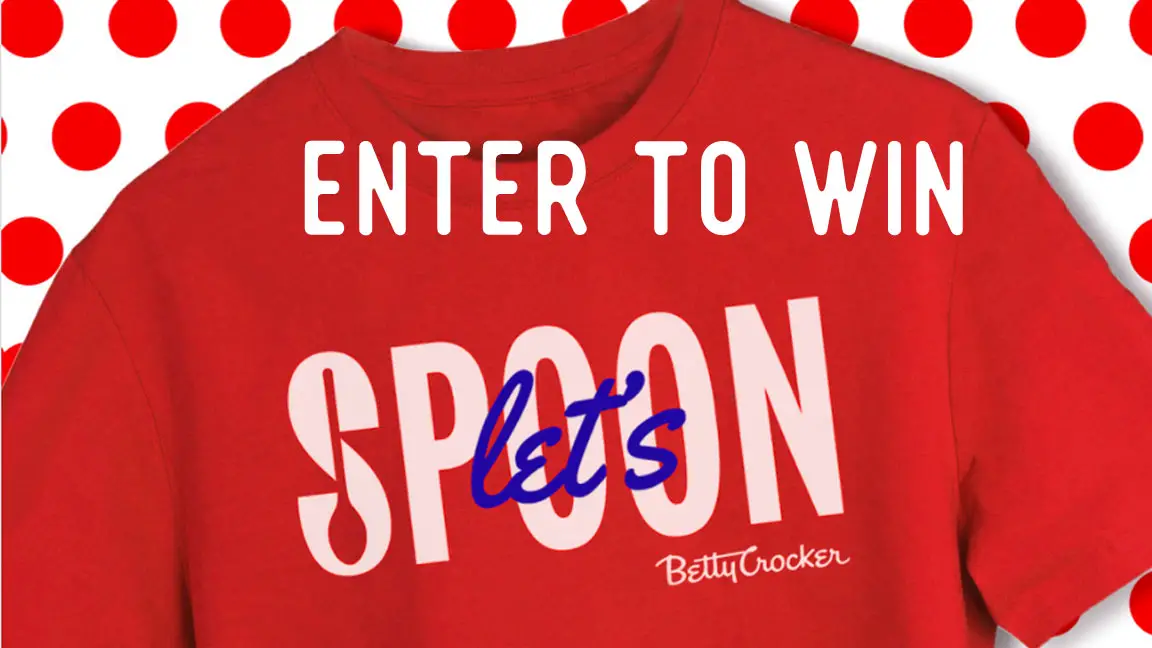 Enter for your chance to win one of 500 Betty Crocker "Let's Spoon" t-shirts in the Betty Crocker Valentine’s Day Sweepstakes. T-shirt sizes range from small to XXXL. One prize per person. #giveaway