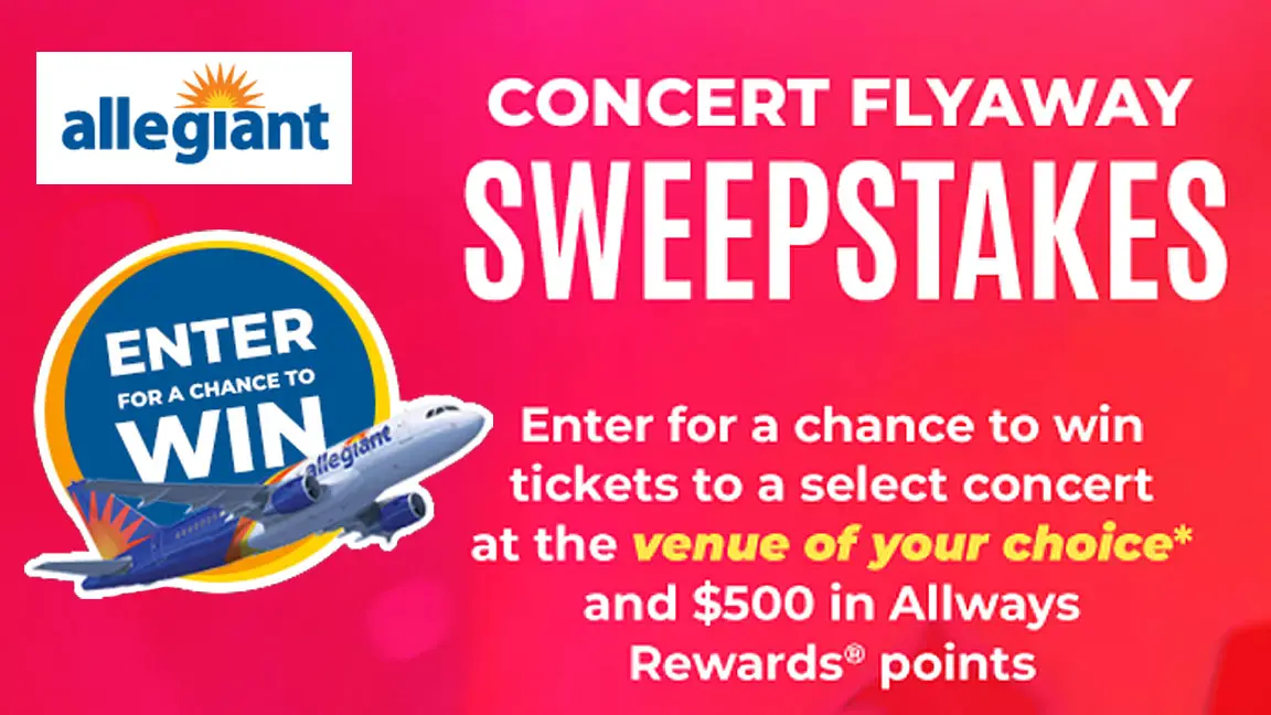 Enter for your chance to win tickets to a select concert at the venue of your choice and $500 in Allways Rewards points to travel on Allegiant Airlines.
