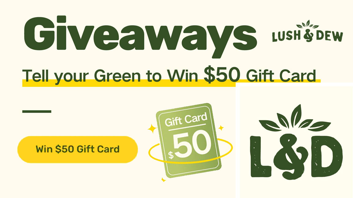 Enter for your chance to win a $50 Gift Card and five to win a $20 Gift Card from LUSH & DEW. The winners will be selected from those who have shared 'Green' comment on the website (scroll down the page) and registered with the lushanddew.com website. Winners will be announced on their website, social media and email. 