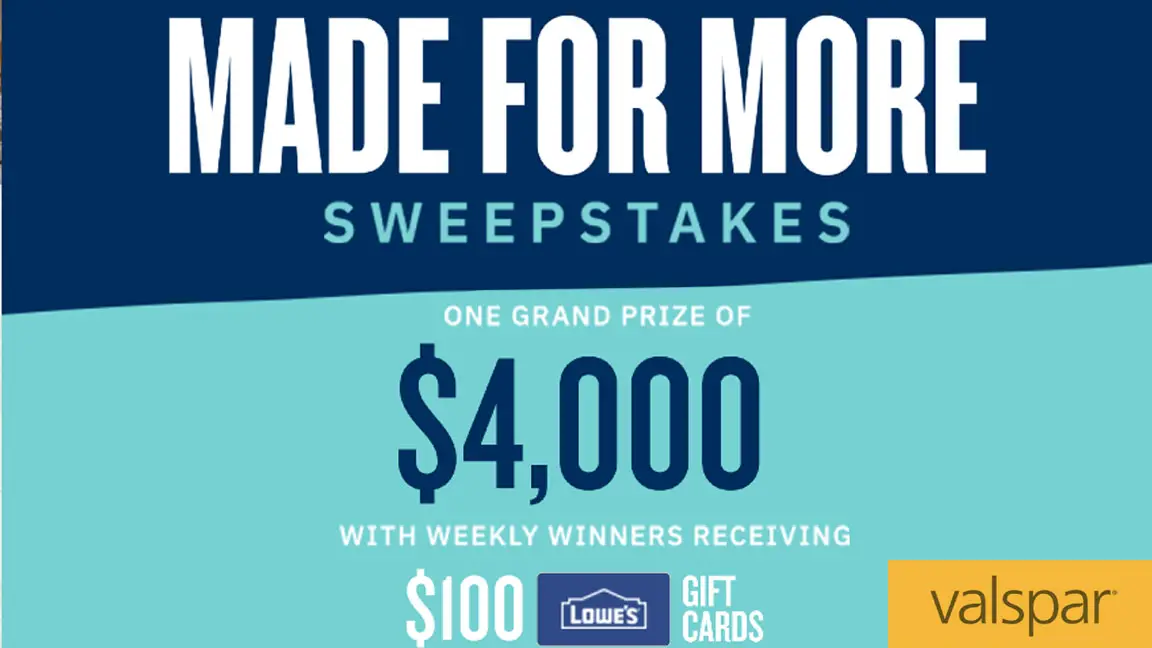 Enter the HGTV Valspar Made for More Sweepstakes and you could win a grand prize of $4,000 or a weekly prize of a $100 Lowe's gift card! Enter daily through April 28th