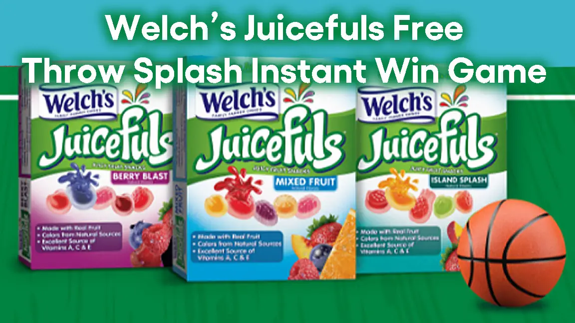Play Welch’s Juicefuls Free Throw Splash Instant Win Game for your chance to win a 250-count mega box of Welch’s fruit snacks OR a Free sample of Welch’s fruit snacks PLUS everyone who plays gets a $1.00 off coupon