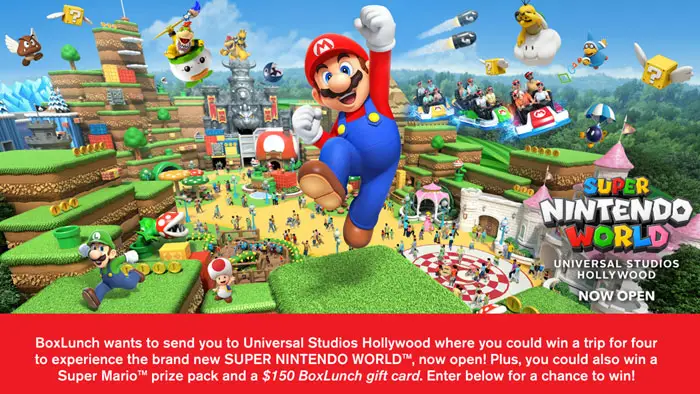 BoxLunch wants to send you to Universal Studios Hollywood on a trip for four to experience the brand new SUPER NINTENDO WORLD, open now! Plus, you could also win a Super Mario prize pack and a $150 BoxLunch gift card.