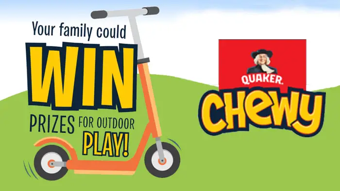 Request your FREE game code so you can play the Quaker Chewy Give Play Instant Win Game daily for your chance to win great prizes including an electric scooter, saucer swing, LED light-up hoop, jump rope, flying disc, ball and be entered to win a Backyard Playset valued at $2,000