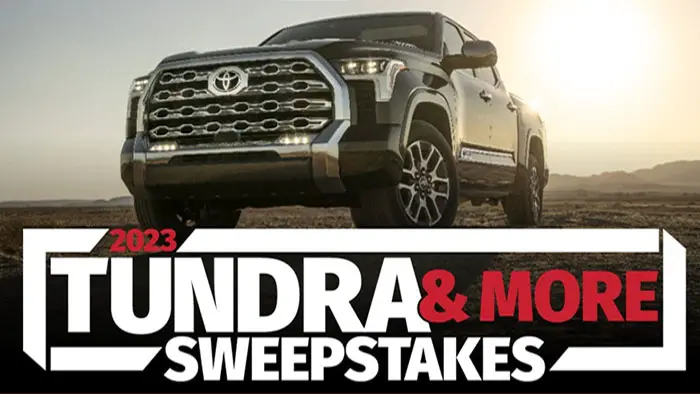 Enter the MLF Toyota Tundra Limited & More Sweepstakes daily for your chance to win a Toyota Tundra Limited complete with LEER 100 XR Truck Cap. Plus you will also have the chance to win daily prizes