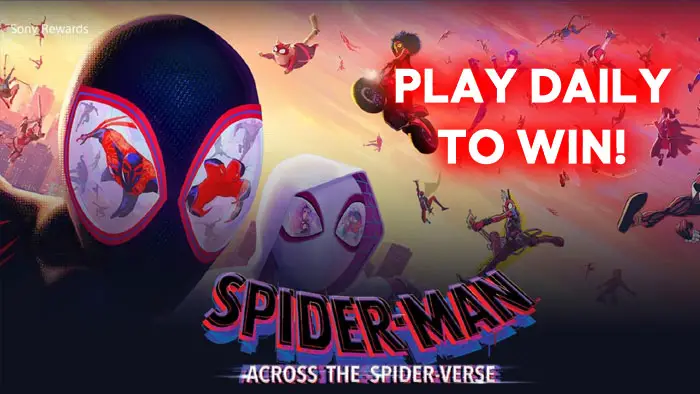 DAILY Winners! Play the Spider-Man: Across the Spider-Verse Instant Win Game daily to win Spider-Man prizes and you will also be entered for a chance to win the Multi-Dimensional Prize Pack valued at over $4,000. 