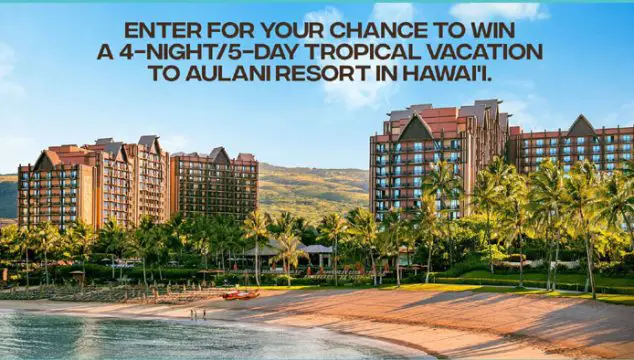 Enter for your chance to win a trip for four to Aulani, A Disney Resort & Spa in Ko Olina. Make a splash and flip your fins with the all-new live-action fil, Disney's "The Little Mermaid" swimming into a theater near you. To experience a land and sea adventure that inspired Ariel, enter for your chance to win your own 4-night land and sea experience at AULANI, A Disney Resort and Spa in Hawai'i.