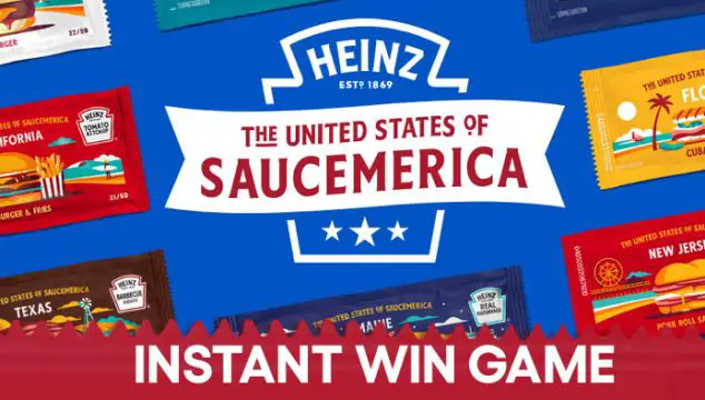 Play the Heinz Saucemerica Instant Win Game for your chance to win Heinz branded gear, restaurant, hotel or gas gift cards and up to $100,000 cash are all up for grabs! There are two ways you could win.