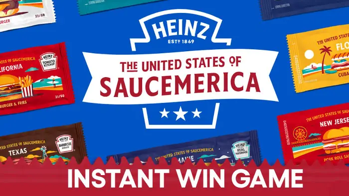Play the Heinz Saucemerica Instant Win Game for your chance to win Heinz branded gear, restaurant, hotel or gas gift cards and up to $100,000 cash are all up for grabs! There are two ways you could win.