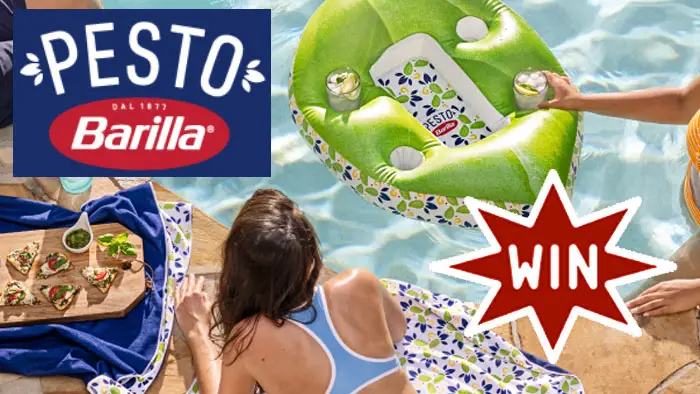 400 WINNERS! Enter for a chance to win a Barilla Summer of Pesto Collection that includes our Pesto-inspired basil leaf floating pool tray, tote bag, bucket hat, towel, and of course, Barilla Pesto. This limited-edition collection is designed to bring a little bit of Italy to you and help you enjoy our delicious Creamy Genovese and Rustic Basil Pesto this summer. Winners will be randomly selected and notified approximately two weeks after the conclusion of the giveaway.