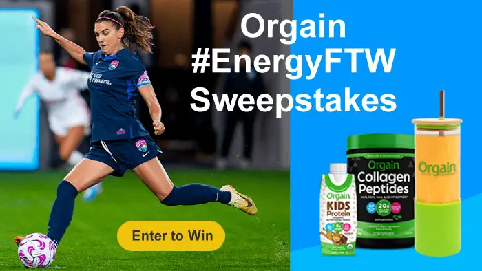 Enter for your chance to see ALEX MORGAN play for the USA in Auckland, New Zealand on August 1st PLUS, 100 second place winners will receive Orgain products and swag, valued at over $100!  