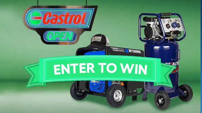 Enter the Castrol Garage Gear Giveaway for your chance to win some amazing gear and make your garage the envy of the neighborhood: Portable generator, Air compressor, Castrol neon sign, and a Castrol vintage hat