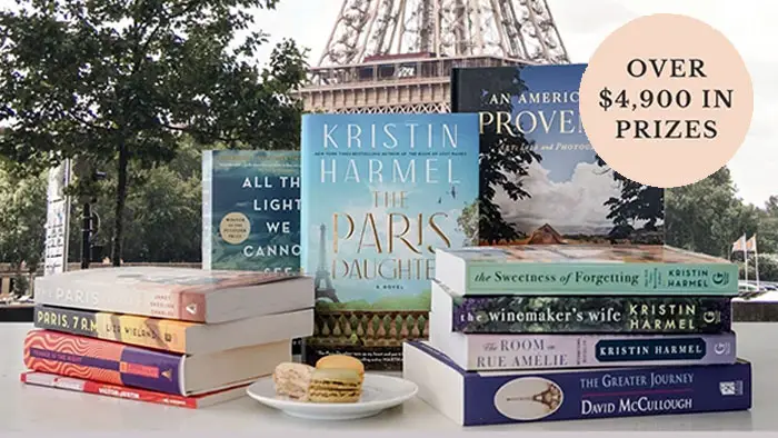 One lucky winner will receive almost $5,000 in prizes including a trip to Paris, France with a stay at the Hôtel Léopold Paris and 12 Paris-inspired Books Curated by Simon & Schuster