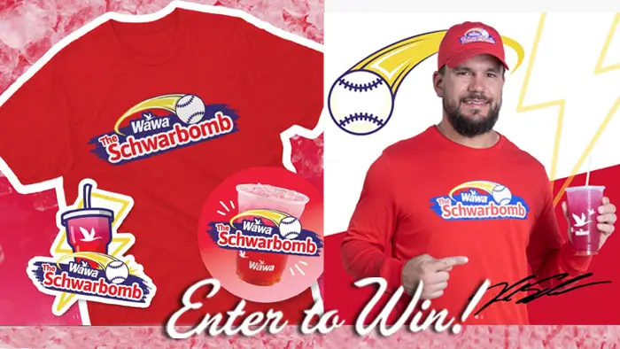 Enter to win 1 of 135 Wawa Schwarbomb prize packs in the Wawa Schwarbomb Sweepstakes. This sweepstakes is your chance to win autographed t-shirts, baseballs, hats, and sets of stickers.