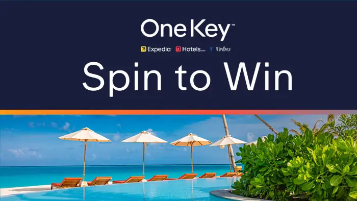 Feeling lucky? Spin for a chance to win your share in $10,000 Expedia OneKeyCash. Come back daily to spin for a chance to win micro prizes and be entered into our Grand Prize drawing of $5,000 OneKeyCash! Come back daily to spin for a chance to win micro prizes and be entered into our Grand Prize drawing of $5,000 OneKeyCash!