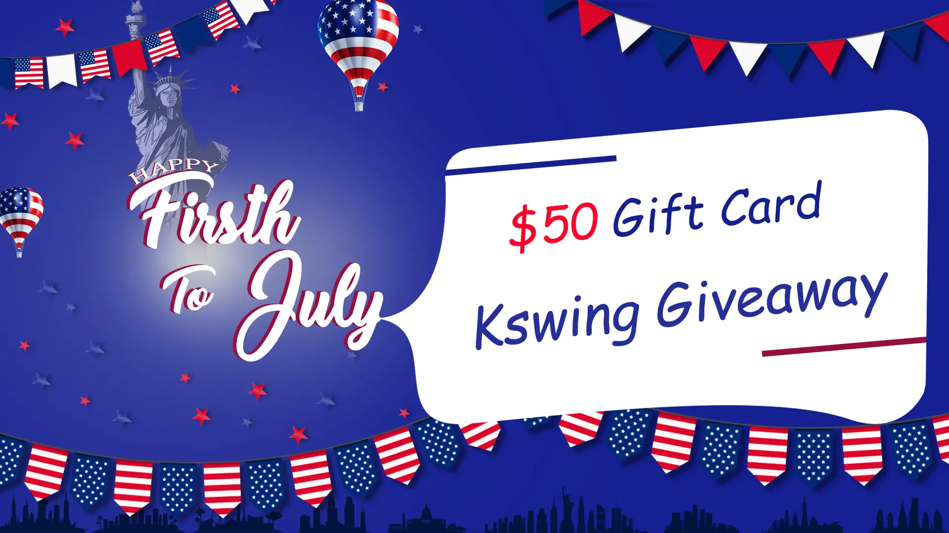 Enter for your chance to win a $50 gift card in the Kswing Independence Day Giveaway. They will randomly select 10 lucky winners in July 14th. Don't miss this opportunity to win the $50 gift card. Don't forget to include the following hashtags in your entry: #IndependenceDay #giveaway