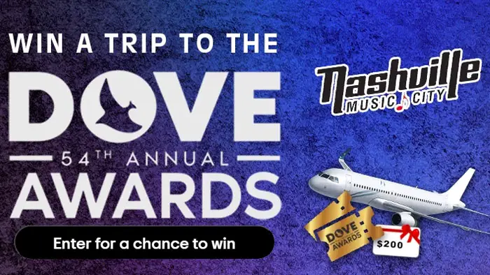 CCM Magazine is giving you and a guest a chance to join us in Nashville for the 54th GMA Dove Awards on October 17, 2023! You can increase your opportunity to win by coming back and entering once each day through September 5th and by completing bonus entry options.