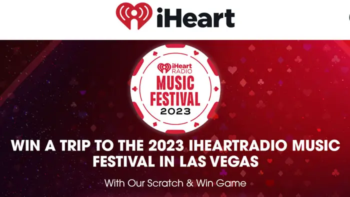 Play the iHeartRadio Music Festival Scratch & Win Game daily and you could win A trip for two to the 2023 iHeartRadio Music Festival at T-Mobile Arena in Las Vegas, Nevada this September.