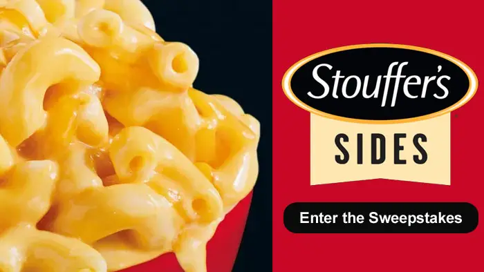 Enter for your chance to win a FREE STOUFFER'S coupon and STOUFFER'S swag. Five winners will each receive the One Mac and Cheese Robe, one pair of Mac & Cheese Plush Slippers, one pair of Sides and a Free STOUFFER'S sides coupon.