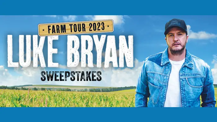 The Farm Tour Sweepstakes gives fans the chance to win one Grand Prize Luke Bryan VIP experience that includes two VIP tickets to a select Luke Bryan 2024 Farm Tour concert, a 3-day/2-night hotel stay, round-trip flights and more. In addition, 100 lucky secondary prize winners will receive Luke Bryan Farm Tour items that may include Branded t-shirt, hat, koozies or cups.