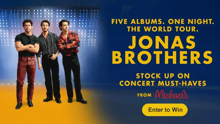 Enter for your chance to win two Free tickets to a Jonas Brothers concert of your choice from Michaels. Create your own summer concert essentials with Michael's DIY materials, perfect for crafting Jonas Brothers-themed hats, tees, and bracelets.