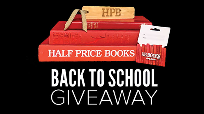 Half Price Books is giving school-bound booklovers a chance to start the semester with the help of a $100 HPB Gift Card! Enter the Back to School Giveaway now through September 4 and you could be one of 10 winners. Good luck!