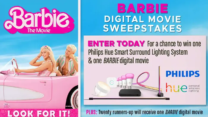 Enter the Barbie Digital Movie Sweepstakes for your chance to win one Philips Hue Smart Surround Lighting System and one BARBIE digital movie PLUS 20 runner-up winners will each win a BARBIE digital movie