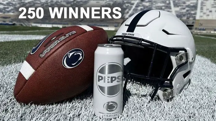 250 WINNERS! Pepsi created an all-white cans for Penn State Whiteout game vs. Iowa. Here’s how to win one. Take a photograph or video of yourself gearing up for the Penn State White Out Game and post it with #PepsiPennStateWhiteOut #Sweepstakes for your chance to win a Commemorative Pepsi / Penn State White out Can.