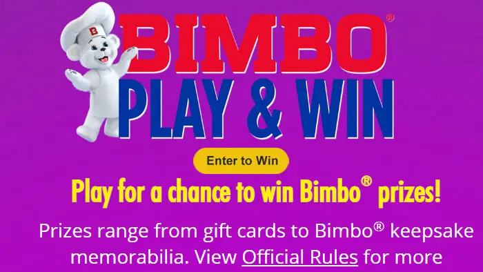 Play the Bimbo Play & Win Instant Win Game daily for your chance to win Bimbo prizes! Prizes range from gift cards to Bimbo keepsake memorabilia