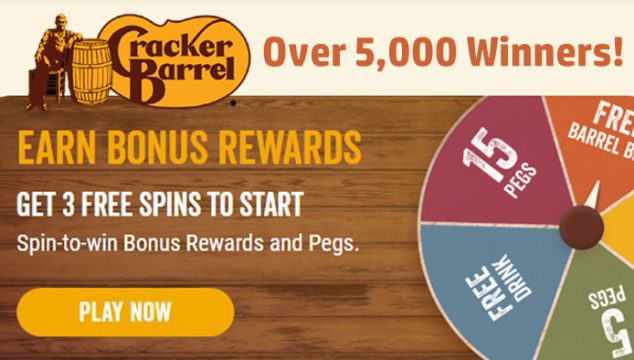 Cracker Barrel Rewards Bonus Instant Win Game (5,101 Prizes, 10,203 Free Pegs)