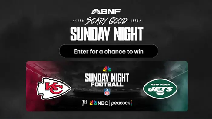 Enter for your chance to win a one-of-a-kind VIP trip for two to a Sunday night football game next season. Additionally, five lucky participants will be chosen to win the ultimate watch party kit to survive the Sunday Scaries.