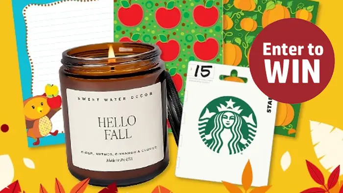 Enter to Win 1 of 5 $55 Gourd-geous Fall Gift Baskets! To celebrate the Fall season, Carson Dellosa is giving FIVE lucky winners $55 fall gift baskets, each full of fall classroom decorations, a $15 Starbucks gift card, and a festive candle! Enter the Carson Dellosa'd Fall Into Autumn Sweepstakes for a chance to win these must-have seasonal essentials! "