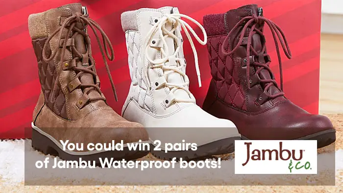 Three (3) winners will each win three (3) pairs of Jambu waterproof boots! Jambu & Co. was created to fuel exploration and empower adventurous spirits with thoughtfully-made footwear that pairs fashion and function. Their brand is built on the belief that comfort should never mean compromising on style and individuality.