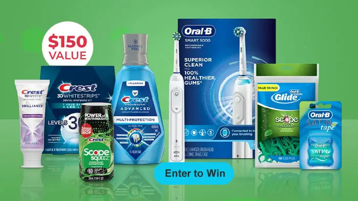 Enter for a chance to be P&G's New Weekly Winner! The P&G Weekly Sweepstakes feature around $150 of P&G Brand favorite products and more. Register to earn 25 points to enter the weekly sweepstakes.