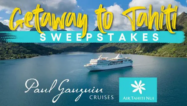 Enter Gannett Media's Paul Gauguin Cruises Getaway to Tahiti Giveaway for your chance to win a seven night cruise for two persons to the South Pacific on one of Paul Gauguin’s ships