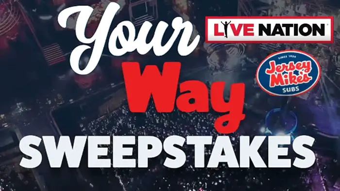 Enter Jersey Mike's Your Way Sweepstakes for your chance to win amazing prizes. You pick the experience. You pick the upgrades. Prizes include: 2 tickets • flights & hotel • $200 cash card • plus, your 2 upgrades