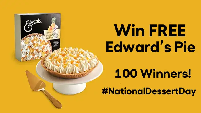 Edwards Desserts is celebrating #NationalDessertDay with a giveaway! Up to 100 winners will receive two free EDWARDS desserts free product coupons, and an official Pie Lovers Unite sticker pack. (perfect for your laptop, water bottle, etc.)