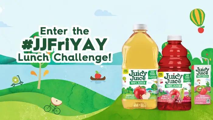 Enter for your chance to win $10,000 from @JuicyJuiceUSA Share a picture or video of what your child chose to pack for lunch using the hashtag #JJFriYAYSweepstakes and follow & tag @JuicyJuiceUSA. The winner will receive $10,000, plus 100% juice!