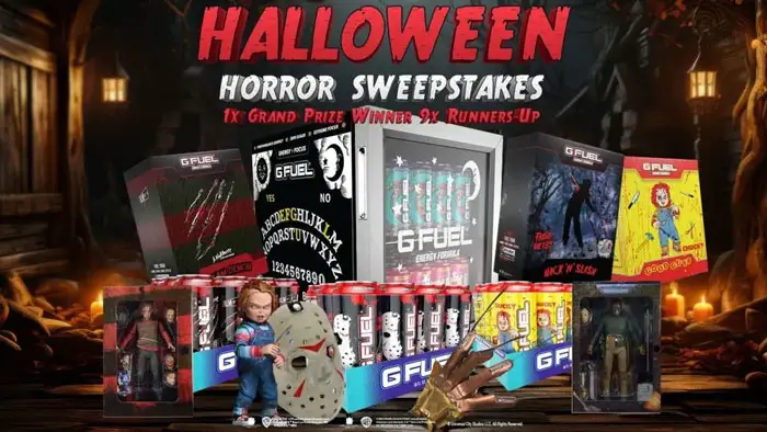 Enter the G FUEL Halloween Horror Sweepstakes for your chance to win one of 10 prize packs that includes a G FUEL Ouija Mini Fridge and limited edition Chucky G FUEL cans plus Collector's items #GFUEL