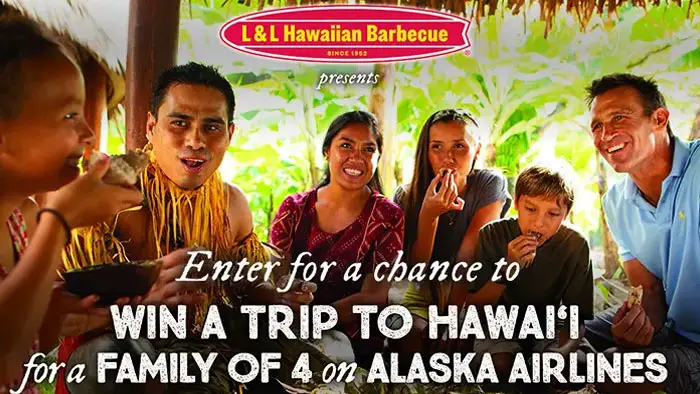 Enter for your chance to win a trip to Hawaii with L & L Hawaiian Barbecue! The grand prize winner will stay at the The Courtyard By Marriott Oahu North Shore, receive a Super Ambassador Package For Four At The Polynesian Cultural Center; Sweetheart Horseback Ride For Four At Gunstock Ranch and participate in Zipline Experience For Four At Climb Works
