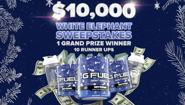 GFUEL is giving you the chance to win $10,000 cash plus 12 months of GFUEL Energy Tubs that come with 2 shaker cups. Enter the @GFUEL $10k White Elephant Giveaway now for your chance to win!