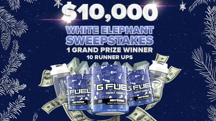 GFUEL is giving you the chance to win $10,000 cash plus 12 months of GFUEL Energy Tubs that come with 2 shaker cups. Enter the @GFUEL $10k White Elephant Giveaway now for your chance to win!