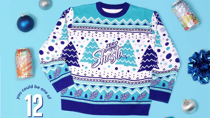 Enter for your chance to win a Shasta Zero Sugar Holiday sweater. Fizz the season to be jolly! Sip, sparkle and stay cozy in style this holiday season with The Shasta Zero Sugar Fizzy & Bright Sweater Giveaway!