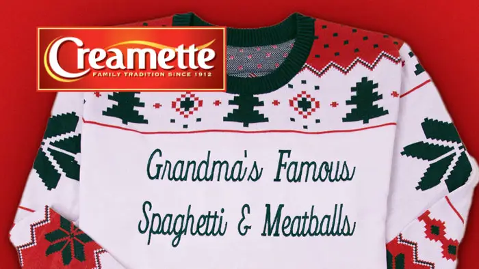 Enter for your chance to win one of one hundred Creamette holiday recipe sweaters plus a year's supply of pasta coupons. Submit your family’s most creative pasta recipe for a chance to get it preserved on a sweater, as well as a year’s supply of pasta! Entries will NOT be judged.