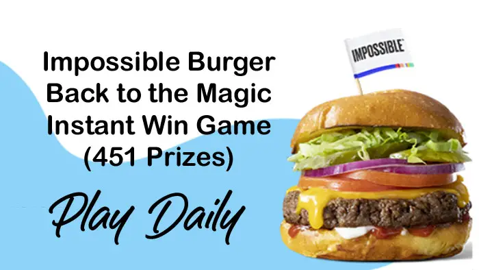 Play the Impossible Burger Back to the Magic Instant Win Game daily for your chance to win a grand-prize trip for up to four to Walt Disney World® Resort from Impossible Foods!† Or you could be one of 10 lucky winners to receive FREE Impossible™ for a year! Plus, you can play the instant win game for a chance to win some epic Impossible™ swag, merch, and more!