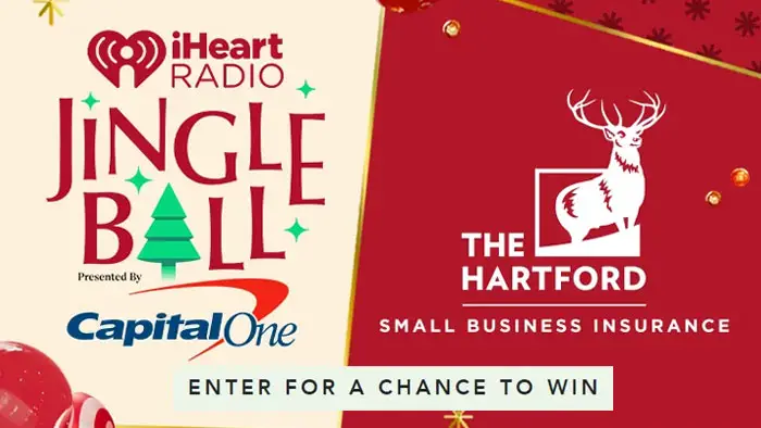 Enter for your chance to win a trip to #iHeartRadio #JingleBall in Miami from The Hartford Small Business Insurance that includes airfare, accommodations for two nights for two people PLUS $1,000 spending money