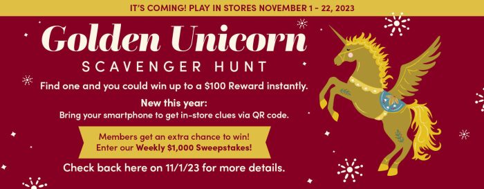 The World Market Golden Unicorn Scavenger Hunt is in Store Now!