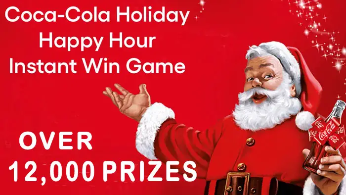 Play the Coca‑Cola Holiday Happy Hour Instant Win Game each week for your chance to win your share of over 12,000 prizes that includes Free AMC tickets and Concession Bundles plus Walmart, Target, Chipotle and Domino's gift cards